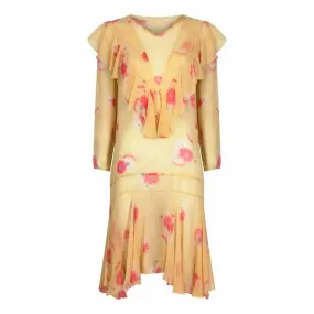 1920s Yellow Chiffon Floral Dress