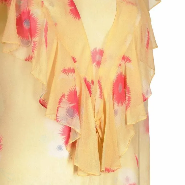 1920s Yellow Chiffon Floral Dress