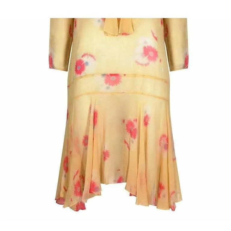 1920s Yellow Chiffon Floral Dress