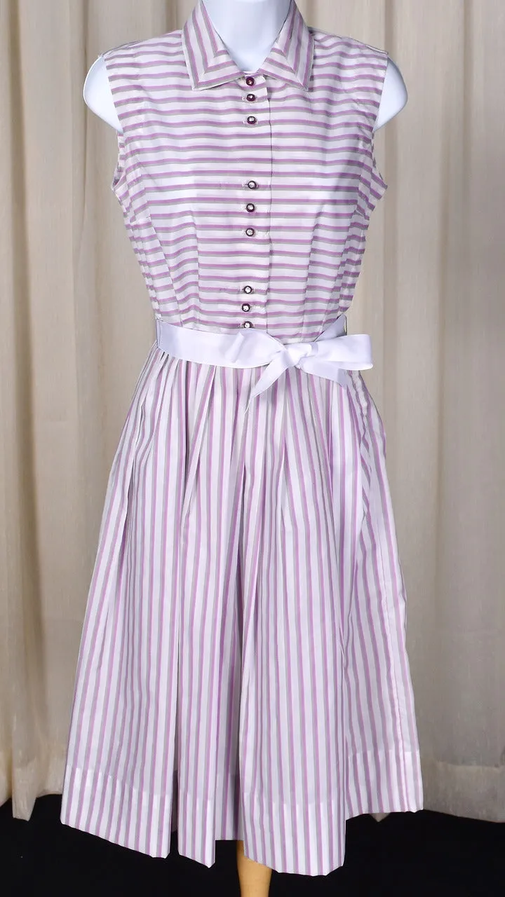 1950s Purple Striped Rhinestone Button Shirt Dress