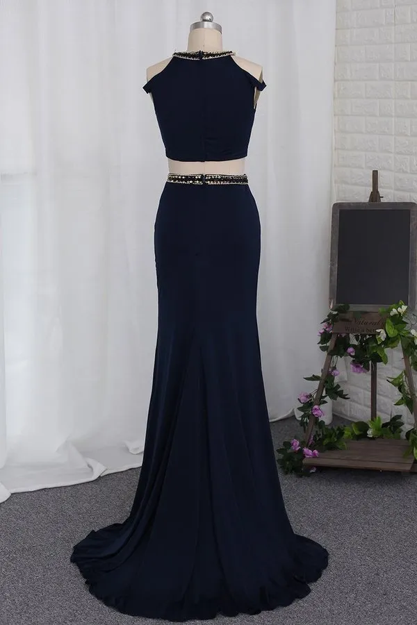 2024 Two-Piece Scoop Prom Dresses Mermaid Spandex With Beads PZ97KRTR