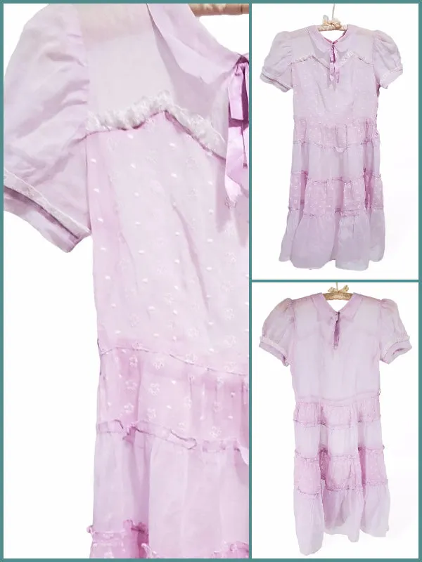 30s/40s Girls Party Dress in Lavender Organdy - 12/tween