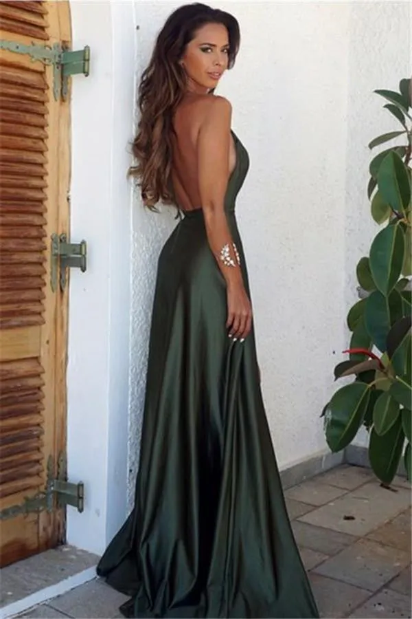 A Line Backless Dark Green Prom Dress, Backless Green Formal Dress, Backless Green Graduation Dress