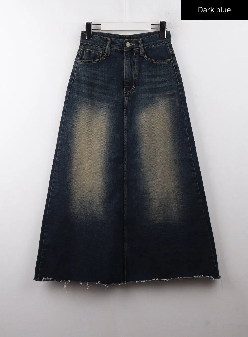 A-Line Distressed Denim Maxi Skirt CD329