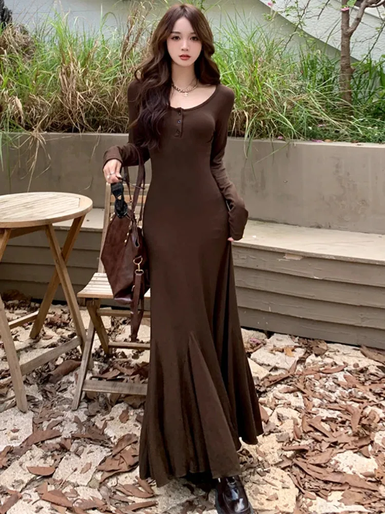 A-Line Maxi Dress With Cute Buttons