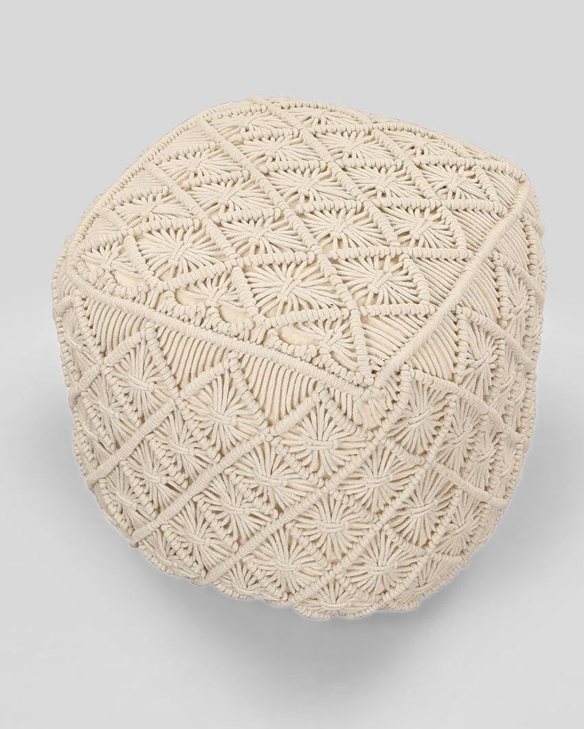 Ajeer White Ottomon Cotton Pouf | 17 x 17 inches