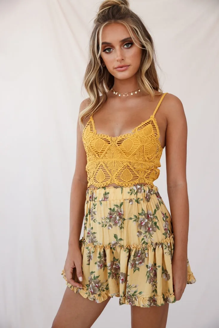 Alexi Floral Mini Skirt Mustard Print