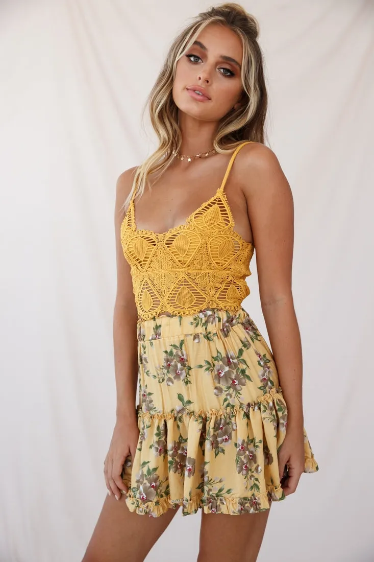 Alexi Floral Mini Skirt Mustard Print