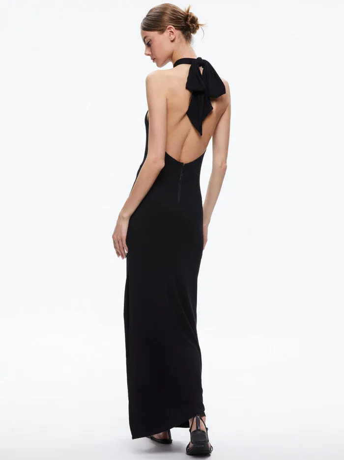 Alice   Olivia - Amaya Halter Neck High Slit Dress - Black