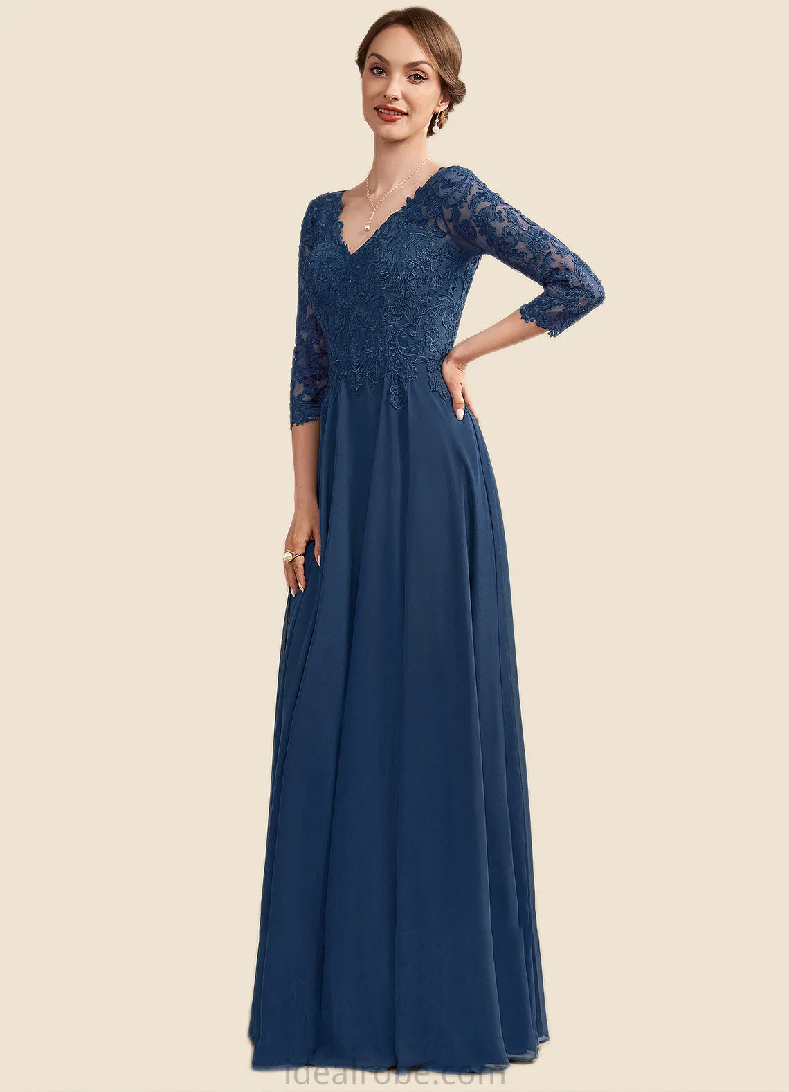 Alivia A-Line V-neck Floor-Length Chiffon Lace Mother of the Bride Dress STK126P0014753