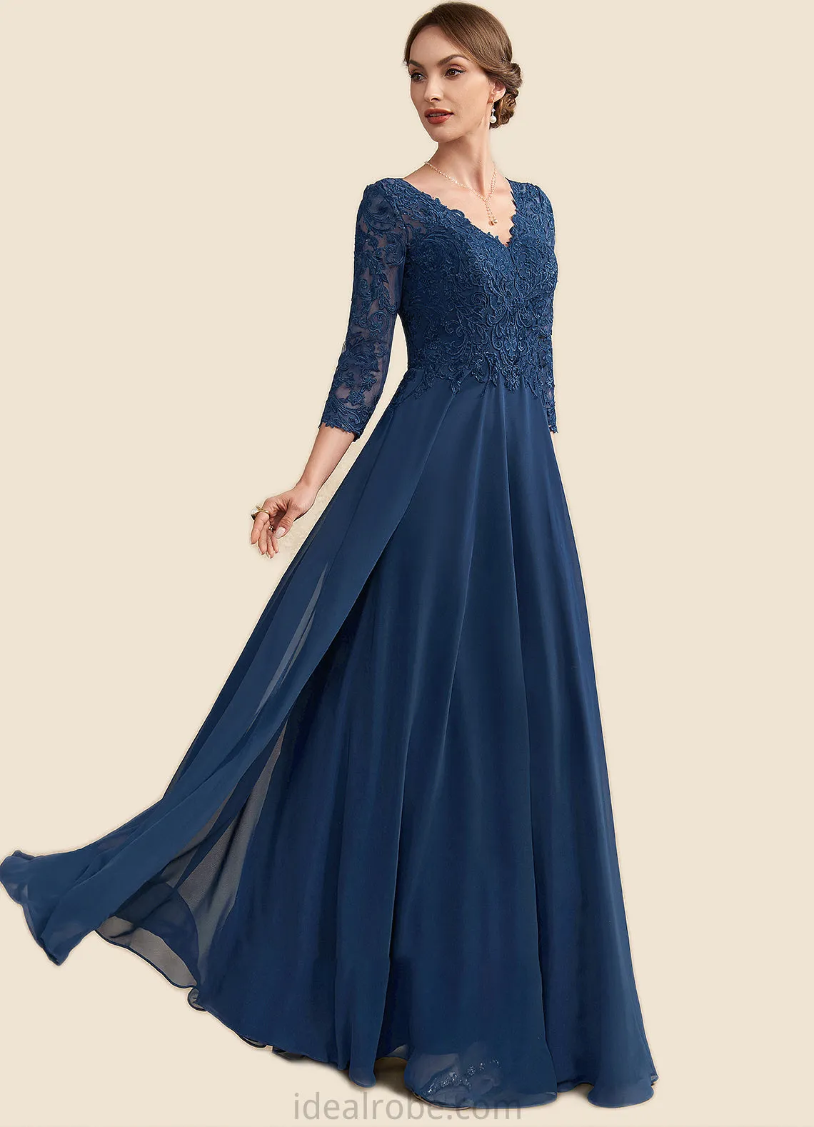 Alivia A-Line V-neck Floor-Length Chiffon Lace Mother of the Bride Dress STK126P0014753