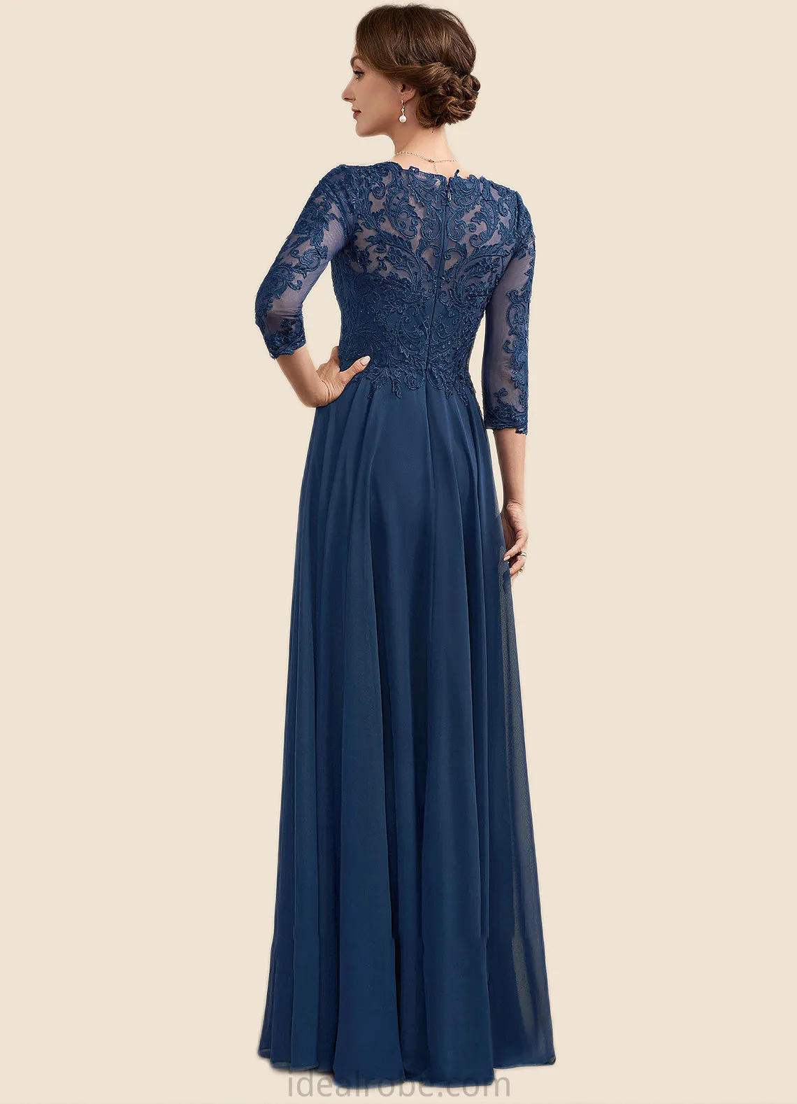 Alivia A-Line V-neck Floor-Length Chiffon Lace Mother of the Bride Dress STK126P0014753