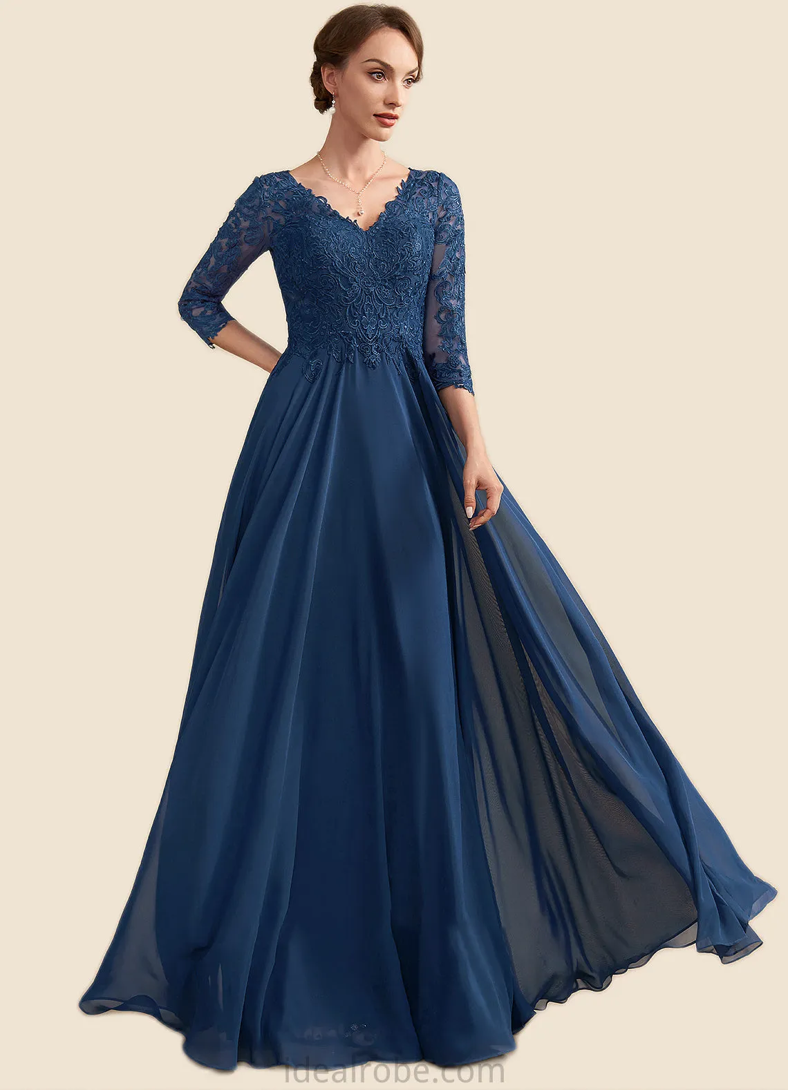 Alivia A-Line V-neck Floor-Length Chiffon Lace Mother of the Bride Dress STK126P0014753