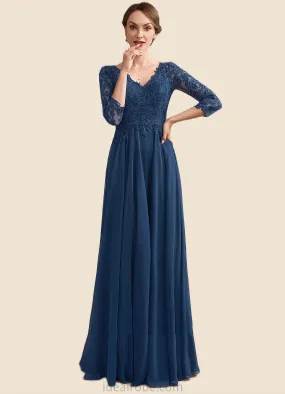 Alivia A-Line V-neck Floor-Length Chiffon Lace Mother of the Bride Dress STK126P0014753