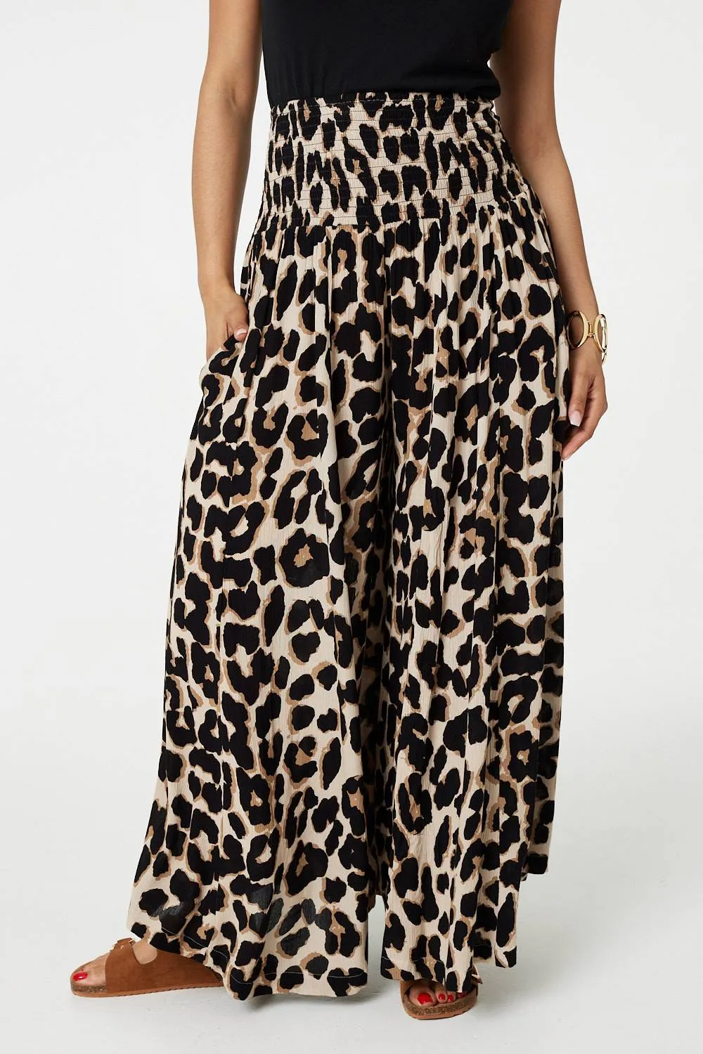 Animal Print High Waist Wide Leg Trousers