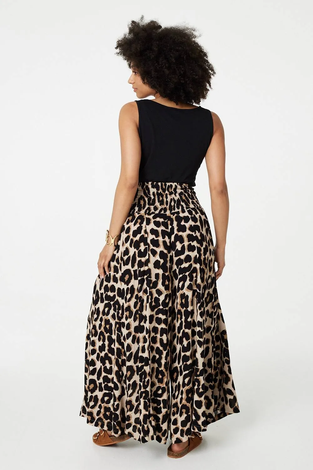 Animal Print High Waist Wide Leg Trousers