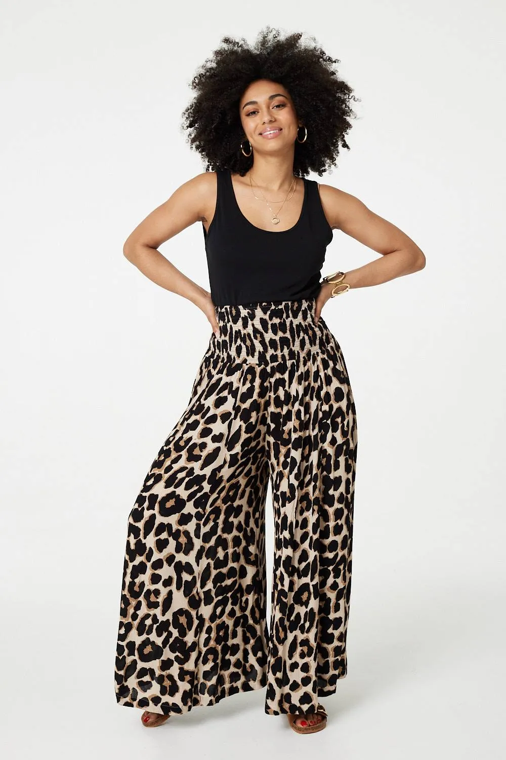 Animal Print High Waist Wide Leg Trousers