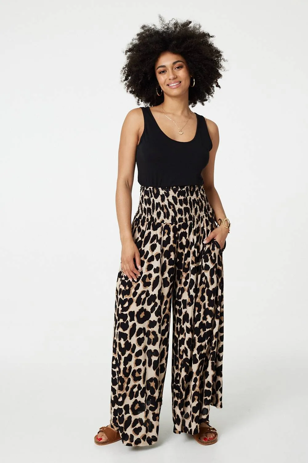 Animal Print High Waist Wide Leg Trousers