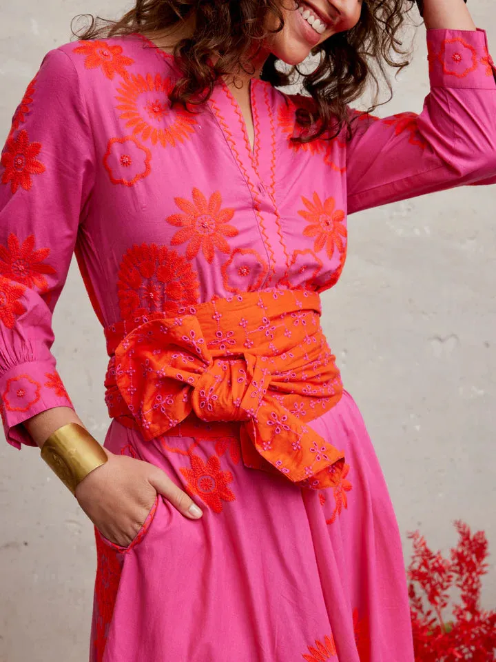 Azurite Embroidered Flower Dress in pink/orange by Nimo