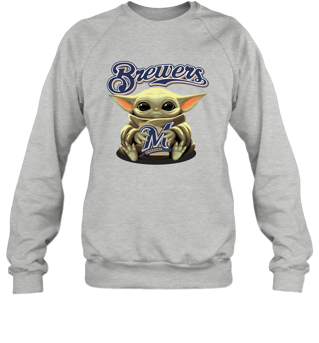 Baby Yoda Hugs Loves The Milwaukee Brewers Baseball Adult Sweatshirt