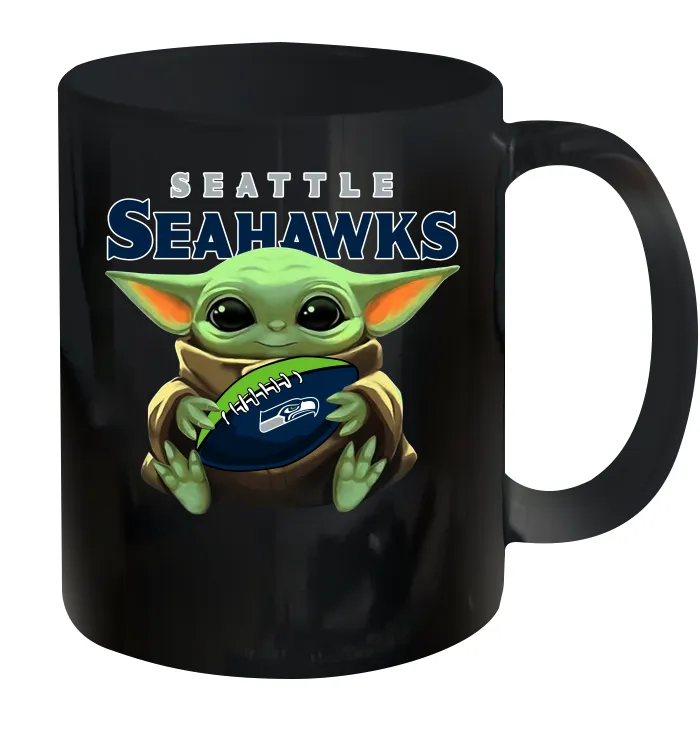 Baby Yoda Loves The Seattle Seahawks Star Wars Baby Yoda Hugs Seahawks NFL Ceramic Mug 11oz