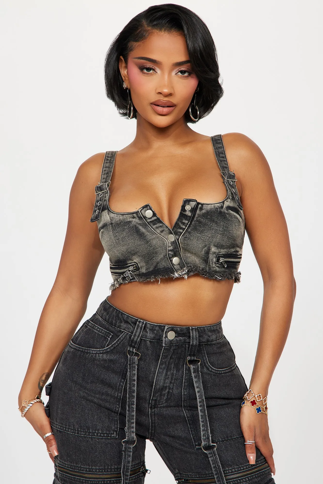 Back Again Washed Denim Top - Acid Wash Black