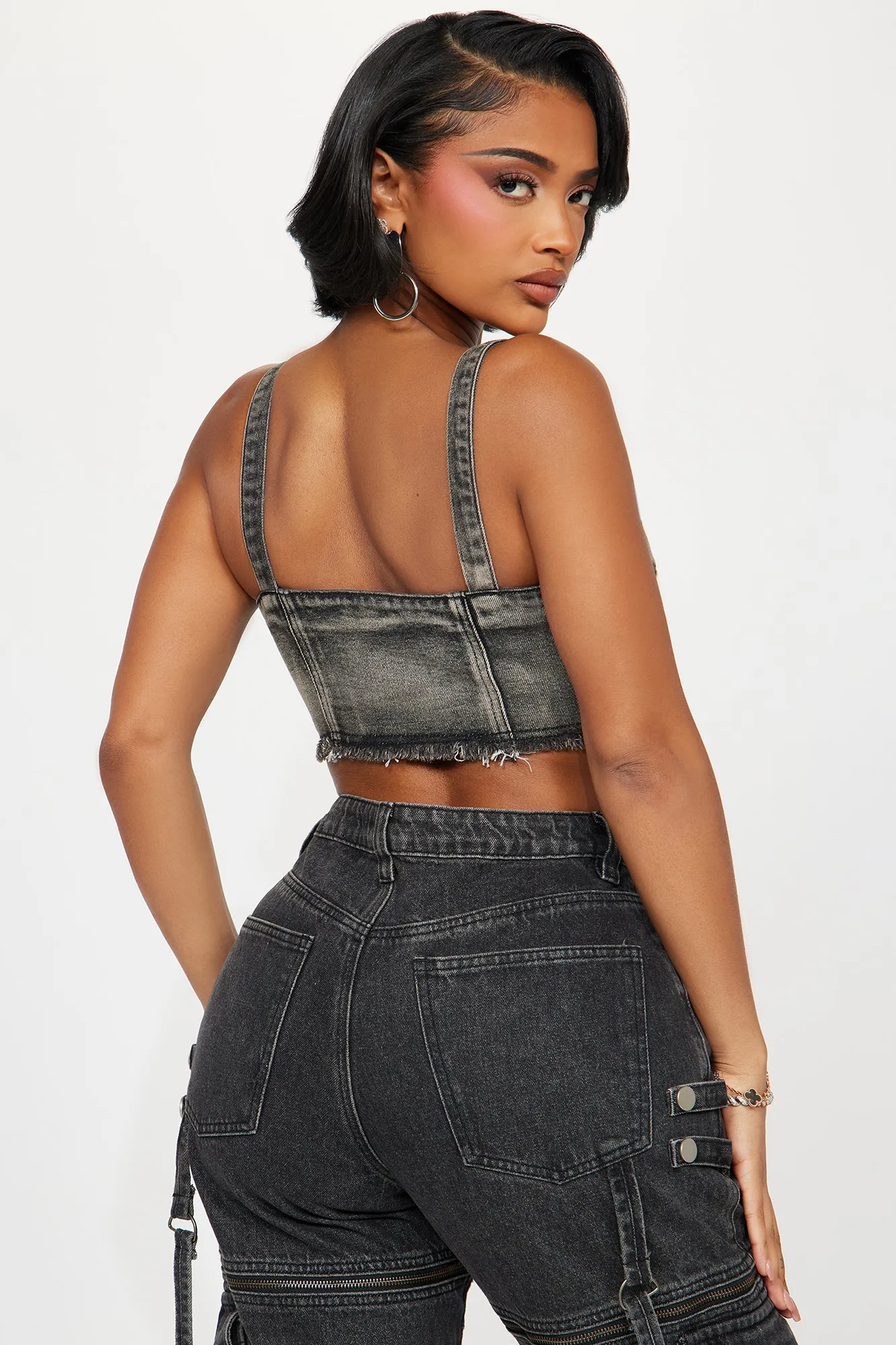 Back Again Washed Denim Top - Acid Wash Black