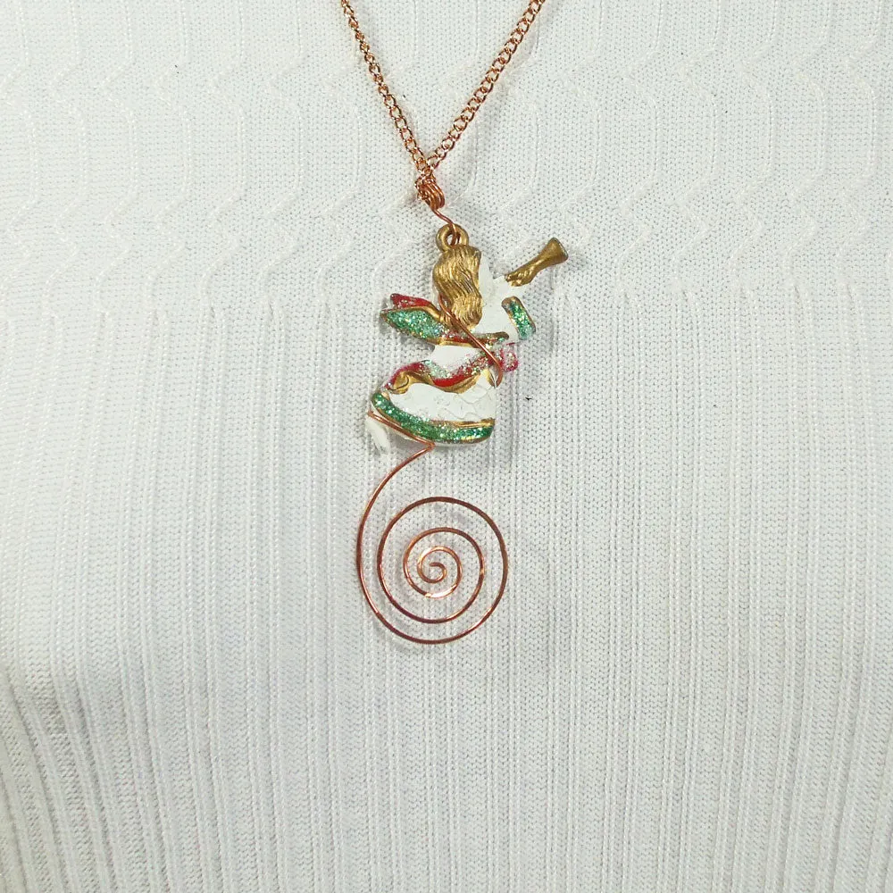 Baylea, Christmas, Angel blowing trumpet charm Pendant, Necklace