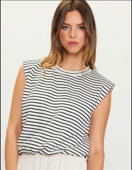 Beth Striped Muscle Tank in Ivory/Black