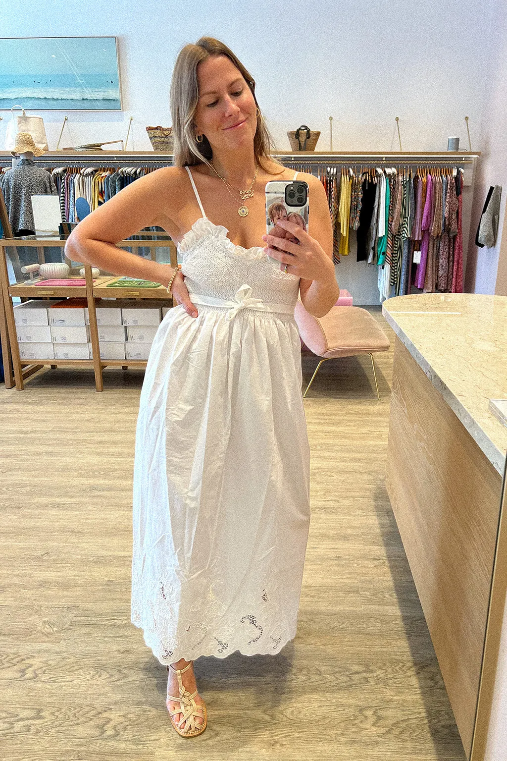 BIANCA BRODERIE-ANGLAISE COTTON MAXI DRESS