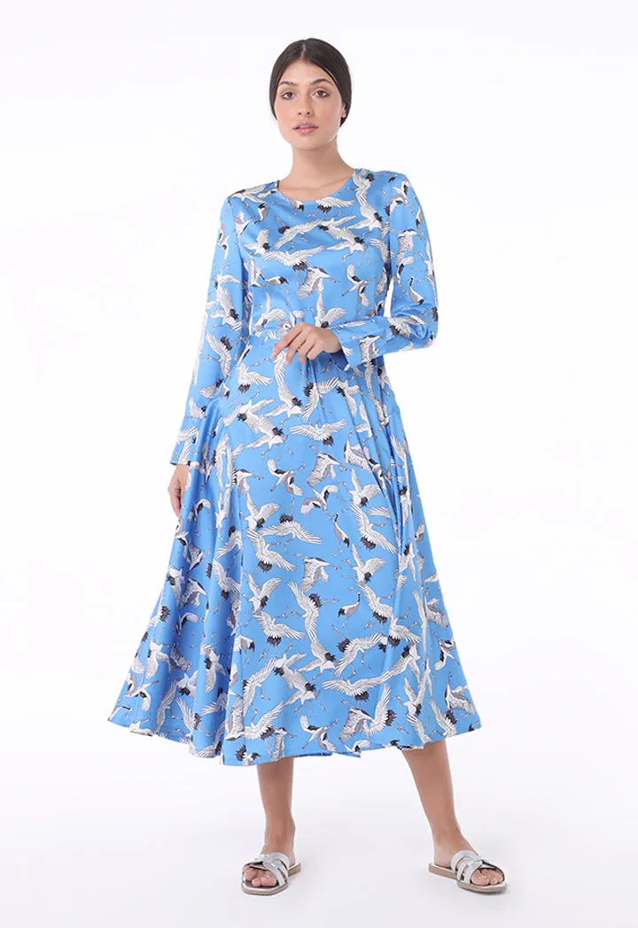 Bird Print A-Line Dress