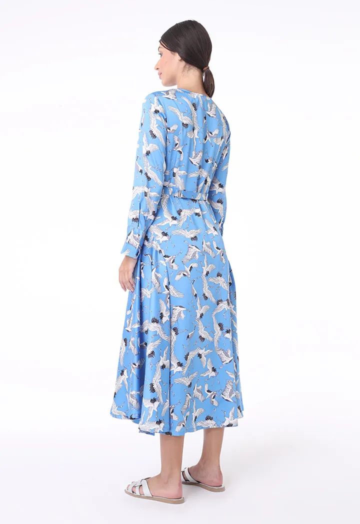 Bird Print A-Line Dress