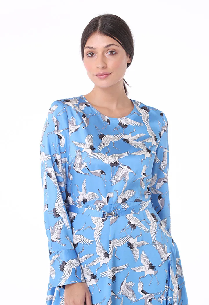 Bird Print A-Line Dress