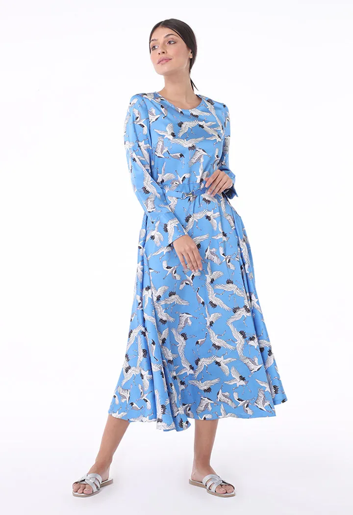 Bird Print A-Line Dress