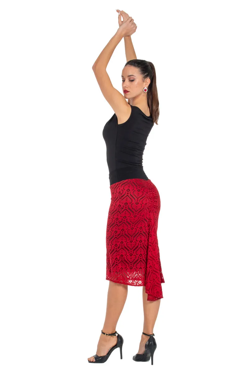 Black & Red Heart Shape Lace Fishtail Tango Skirt