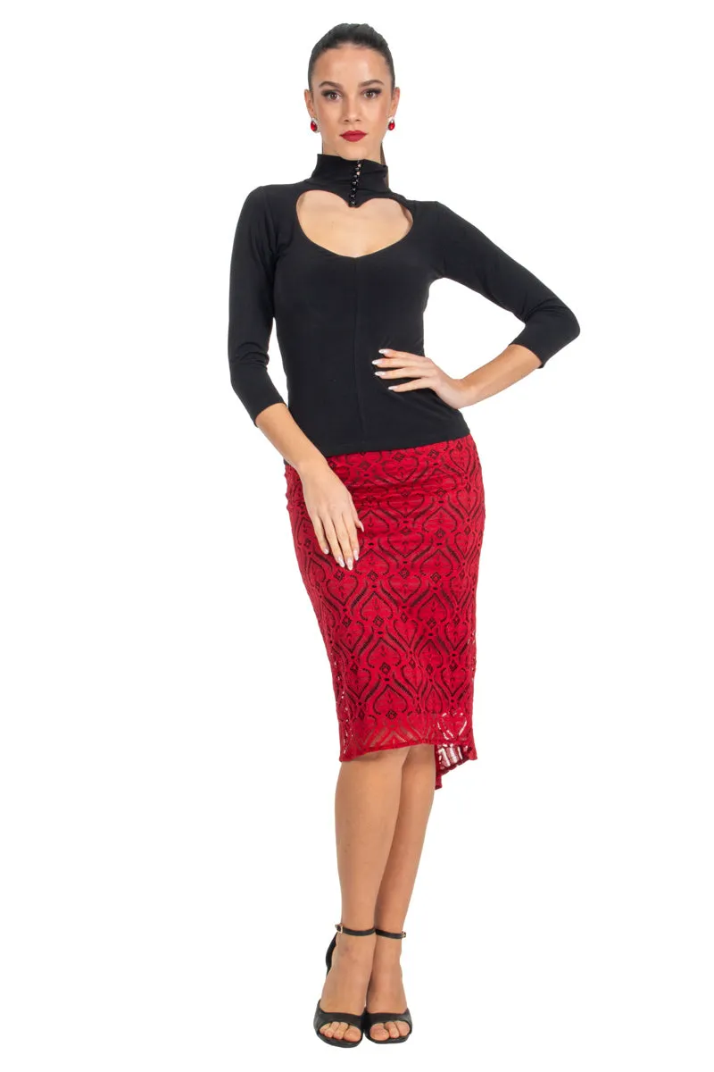 Black & Red Heart Shape Lace Fishtail Tango Skirt