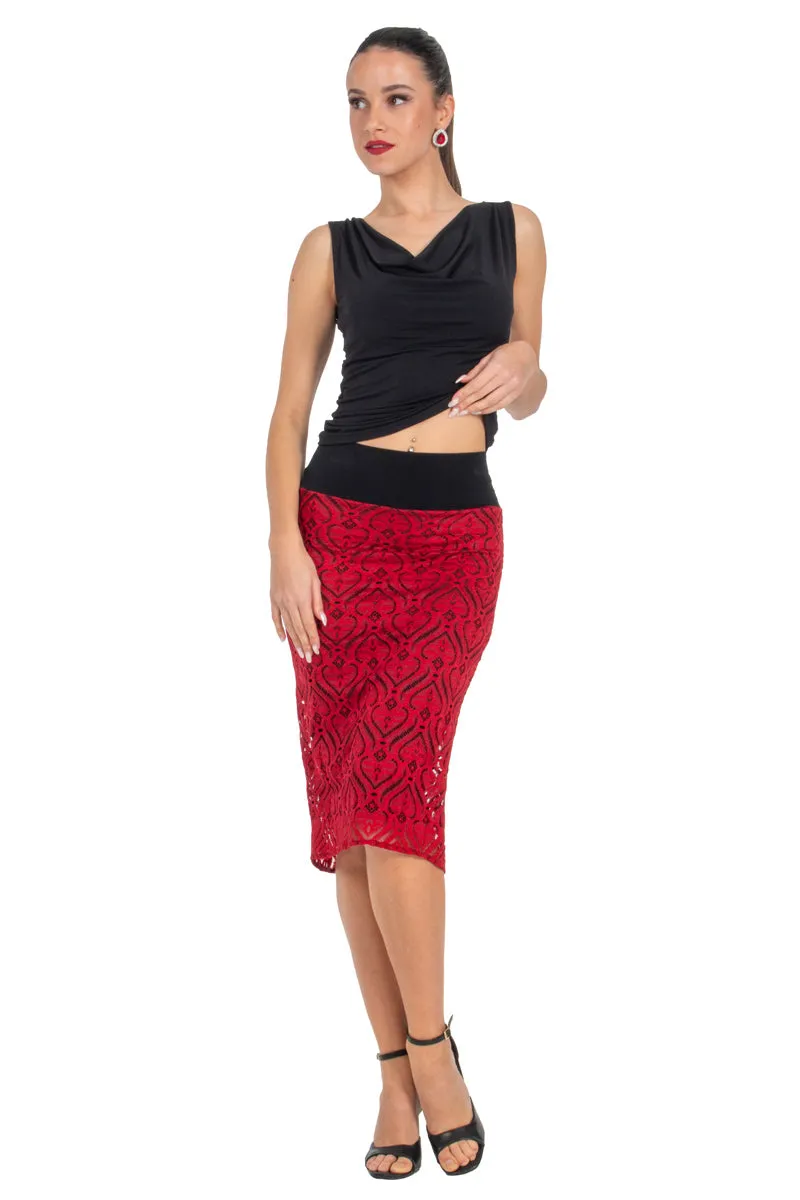 Black & Red Heart Shape Lace Fishtail Tango Skirt