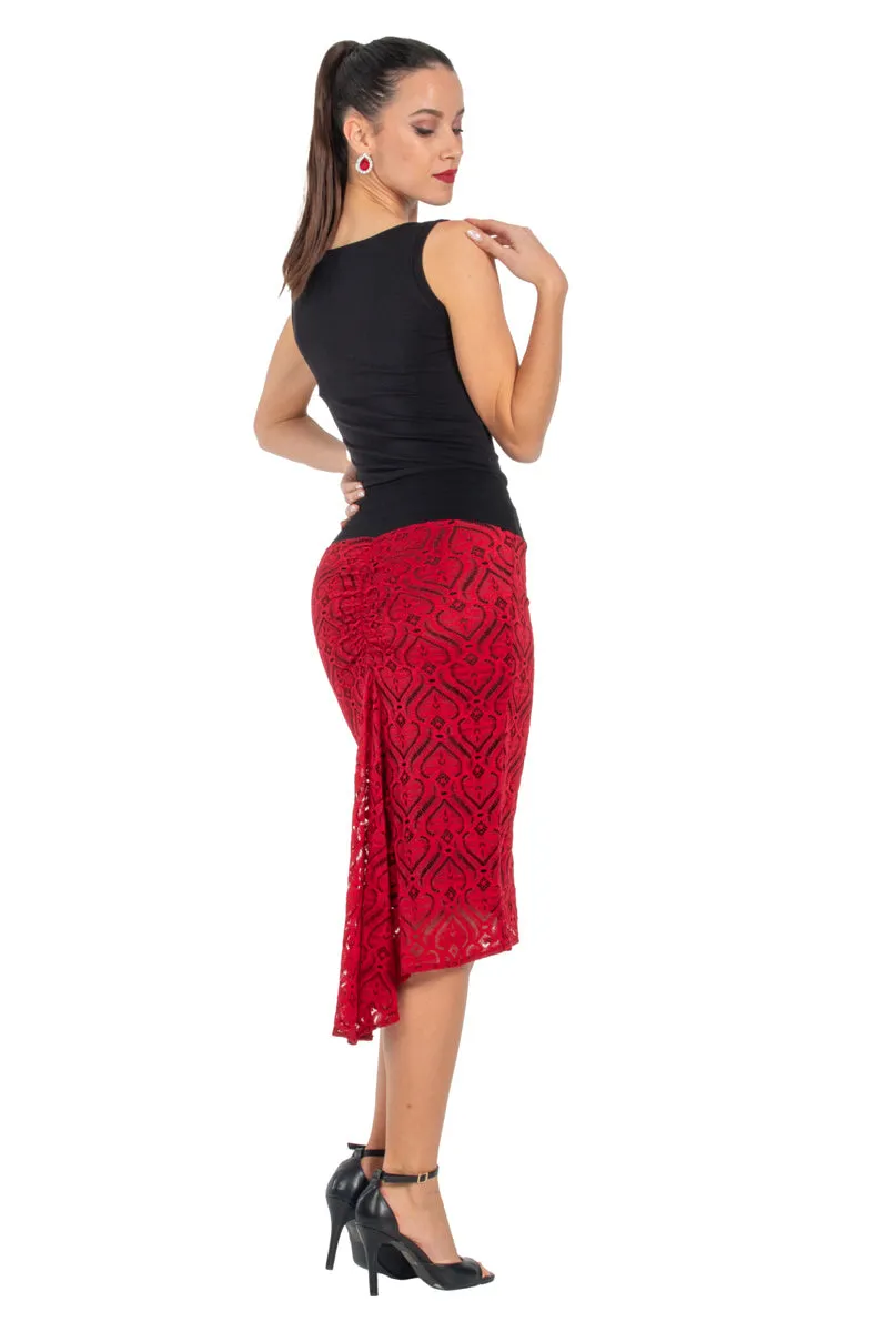 Black & Red Heart Shape Lace Fishtail Tango Skirt