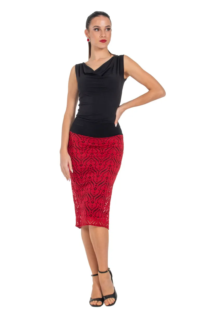 Black & Red Heart Shape Lace Fishtail Tango Skirt