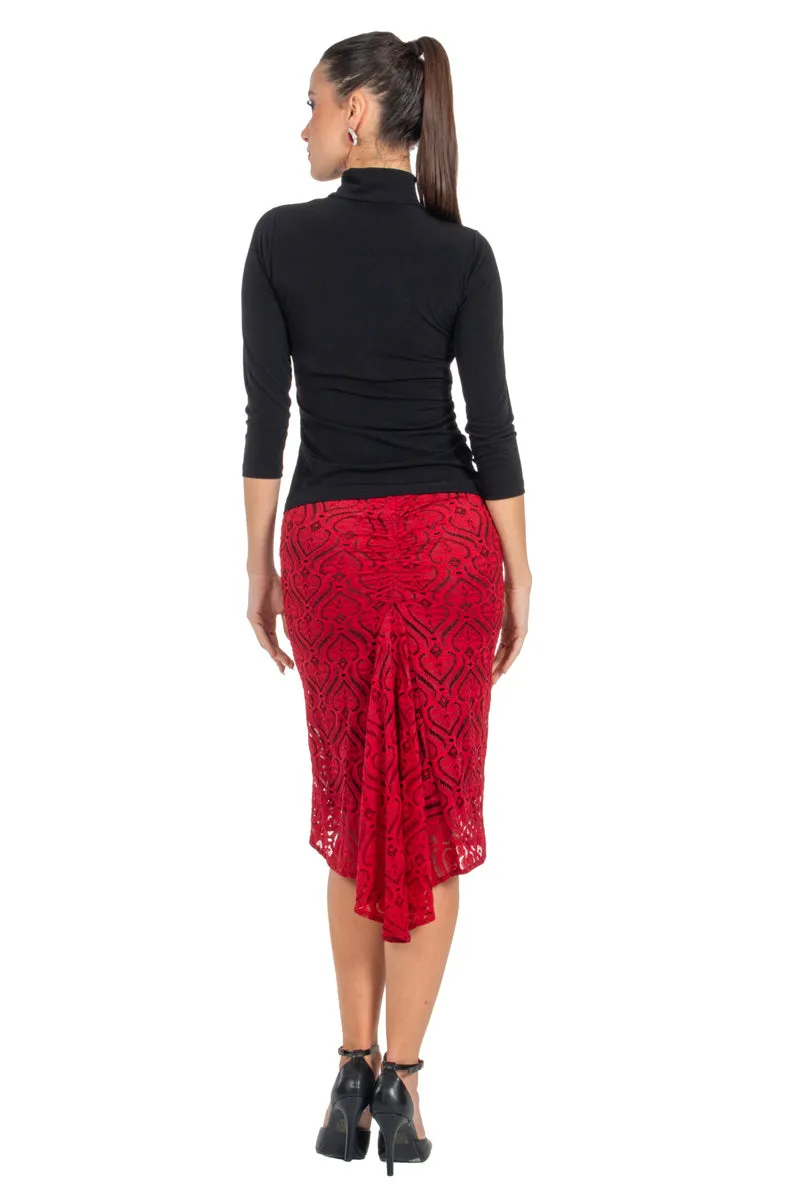 Black & Red Heart Shape Lace Fishtail Tango Skirt