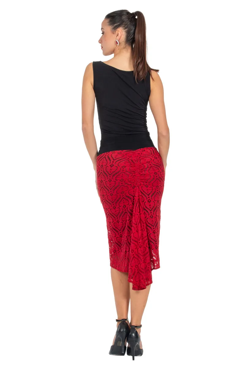 Black & Red Heart Shape Lace Fishtail Tango Skirt