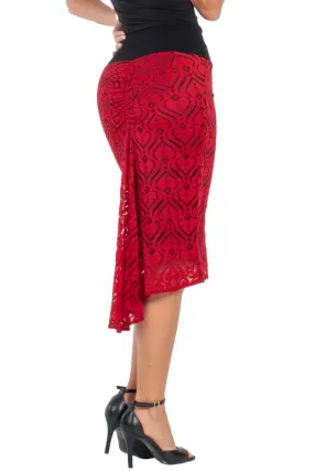 Black & Red Heart Shape Lace Fishtail Tango Skirt