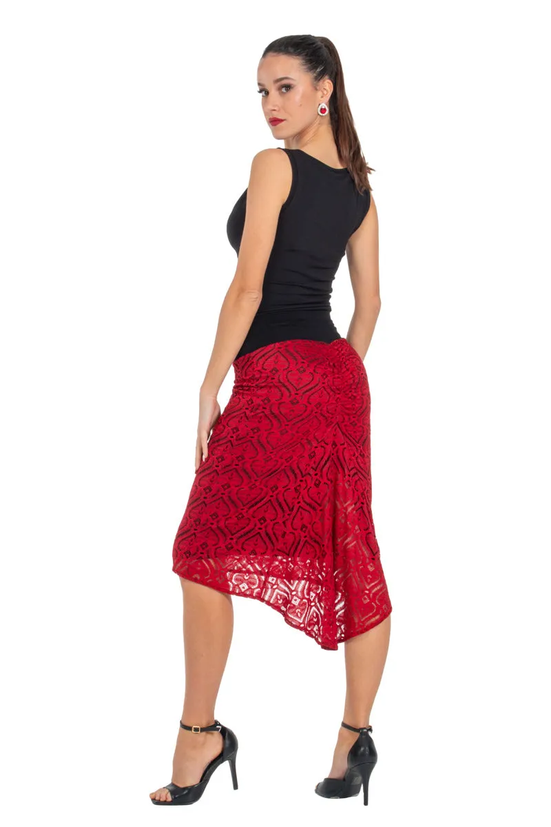 Black & Red Heart Shape Lace Fishtail Tango Skirt