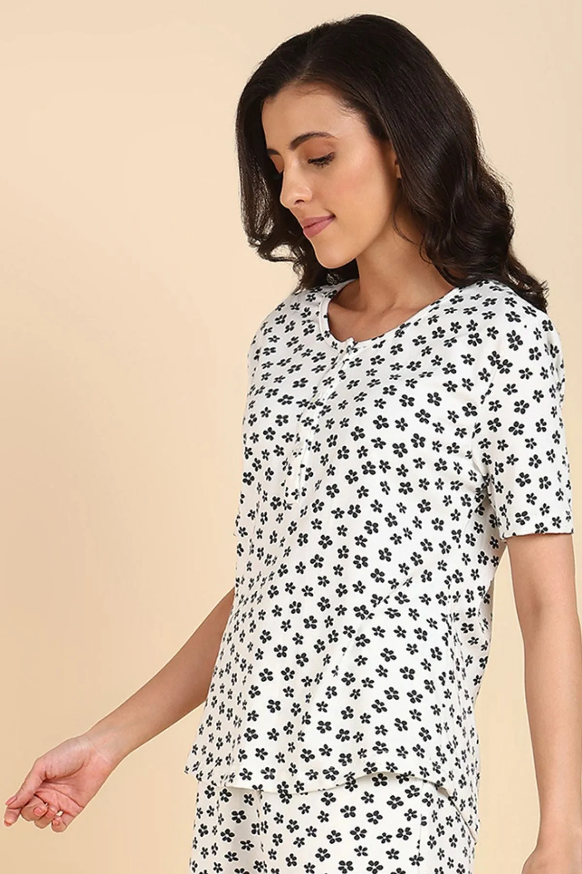 Black Floral Print 100% Soft Cotton Zipless Maternity Feeding Top