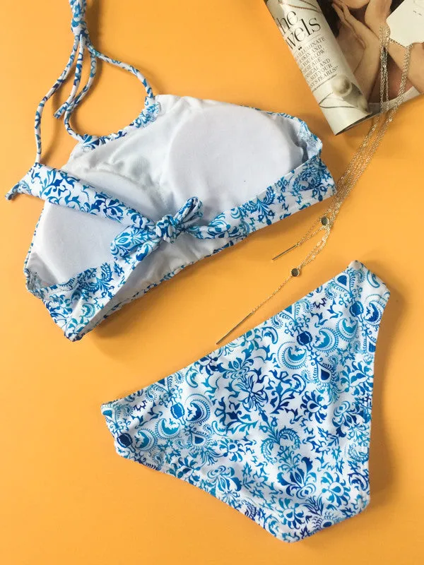 Blue And White Porcelain Printed Bikini Sets