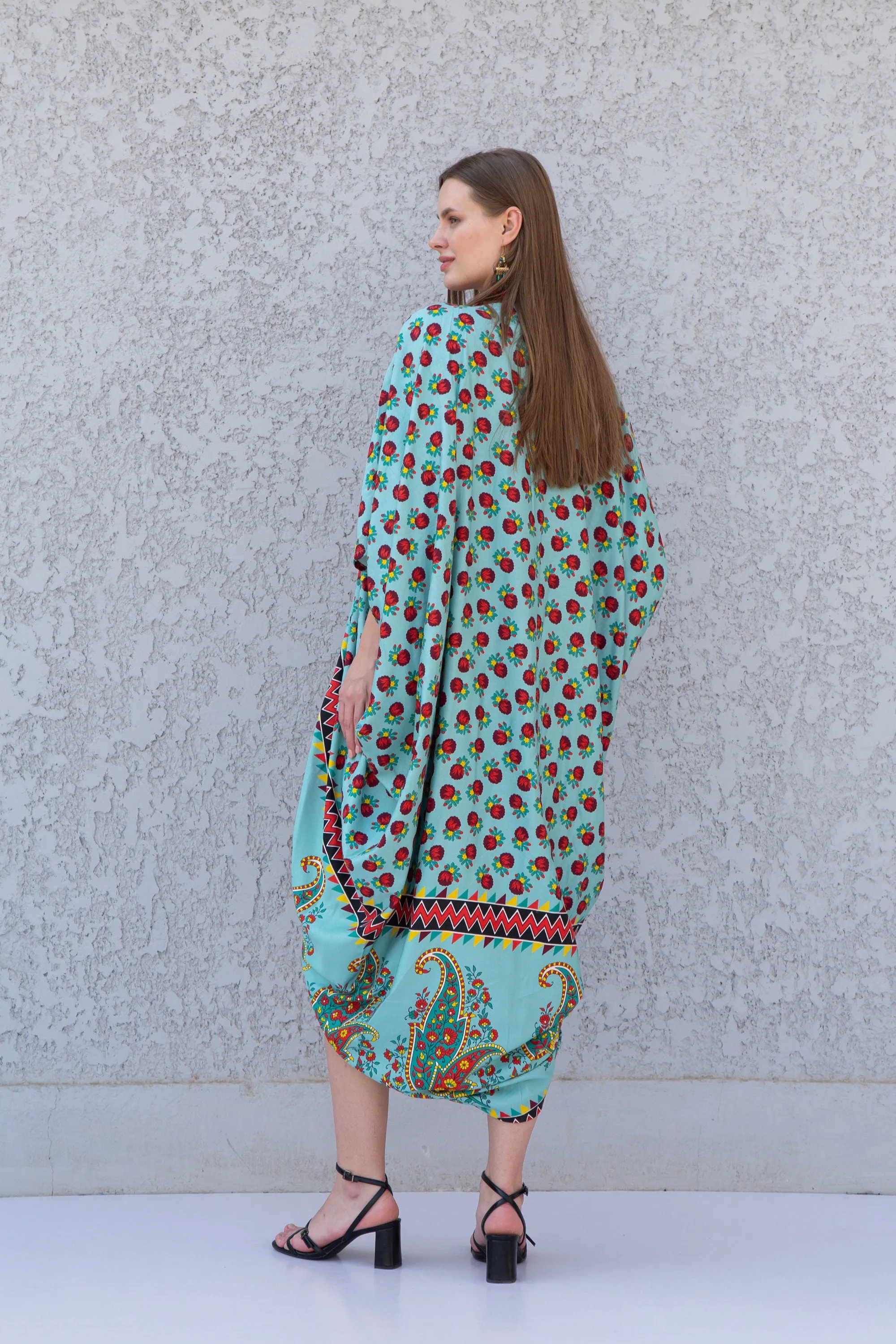 Boho Turquoise summer bikin cover up, maternity kaftan, Caftans for women, Loose fit Egyptian cotton caftan, Plus size kaftan, kaftan women