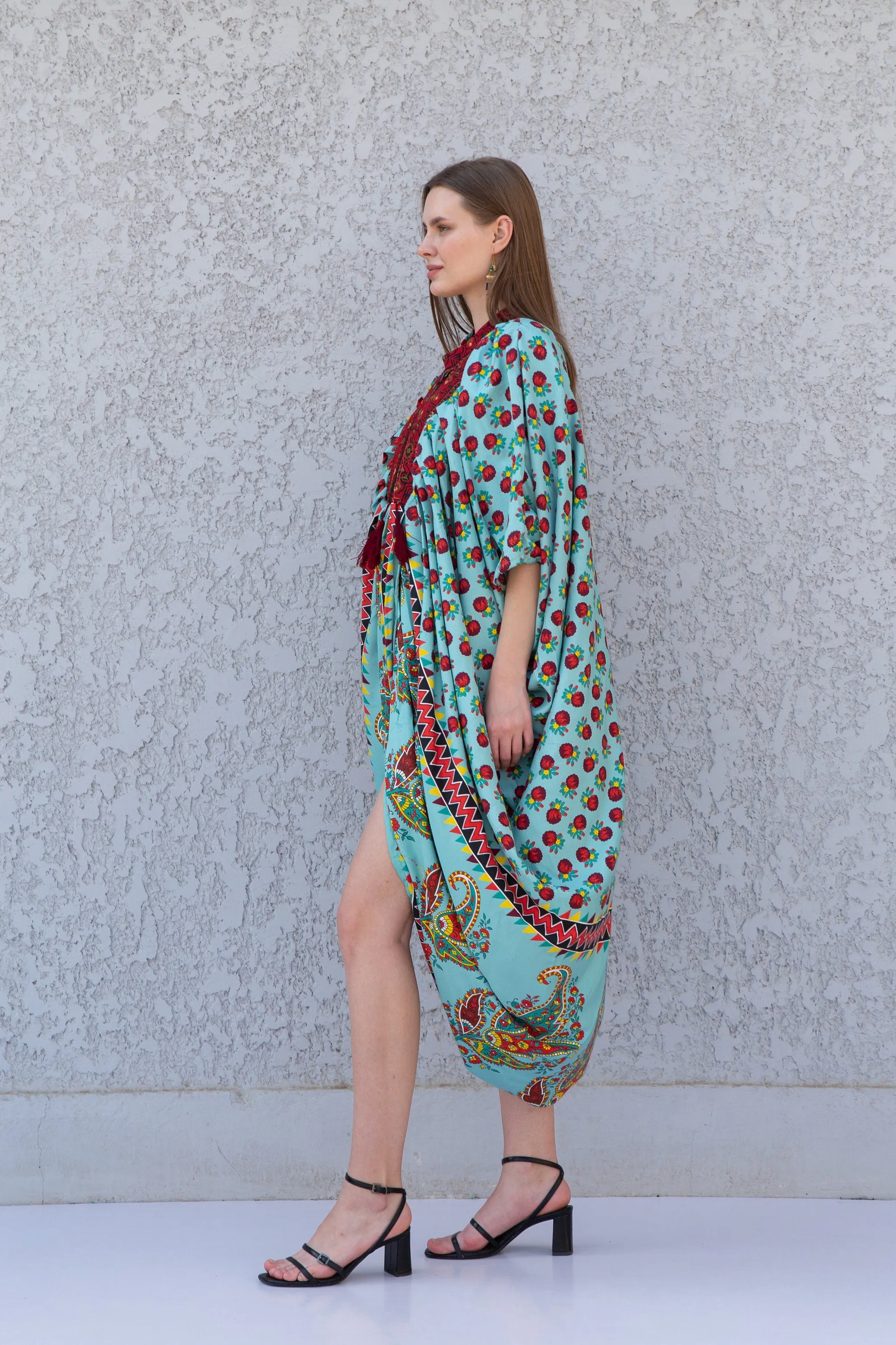 Boho Turquoise summer bikin cover up, maternity kaftan, Caftans for women, Loose fit Egyptian cotton caftan, Plus size kaftan, kaftan women