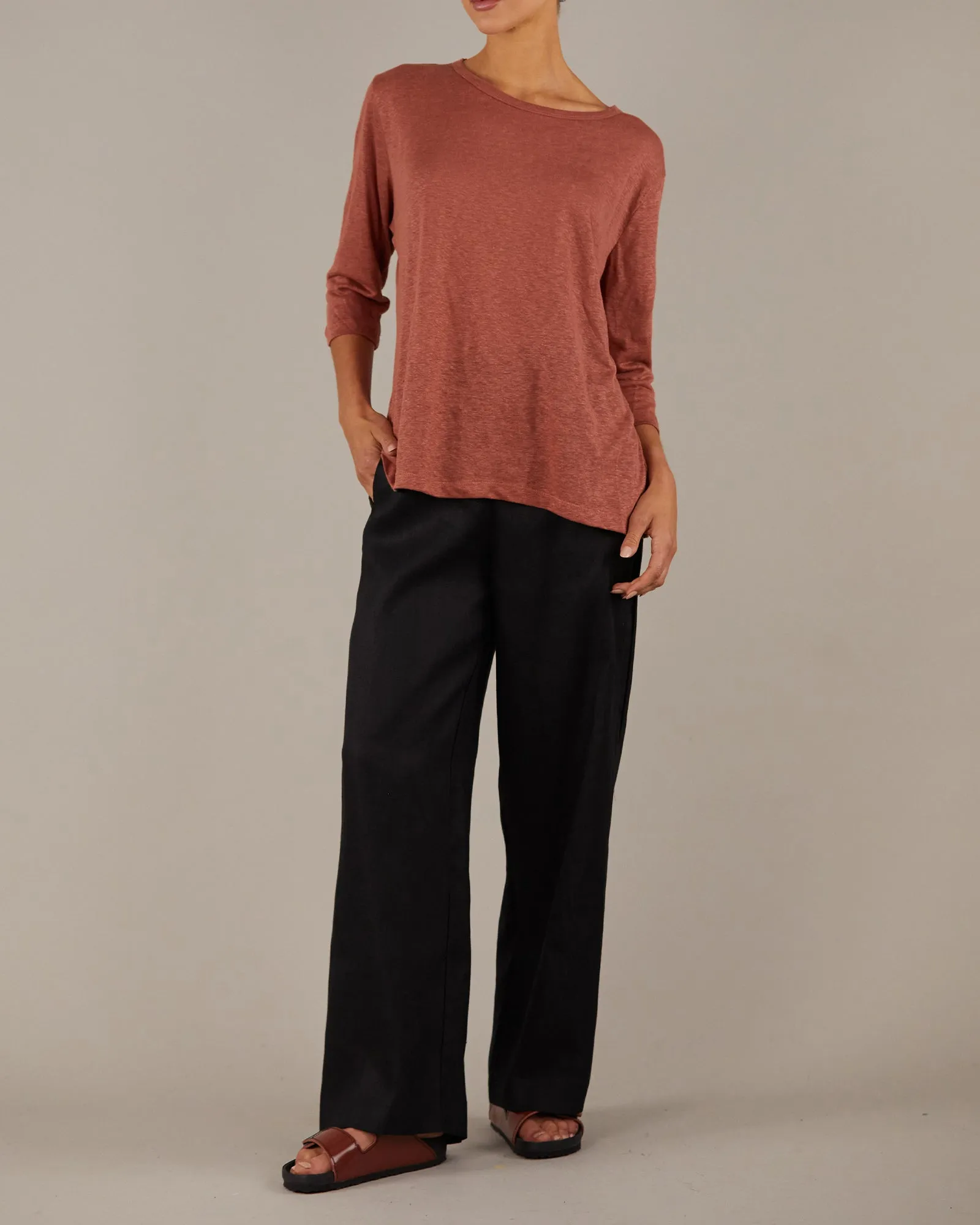 Bronte Linen Jersey Top - Rosewood