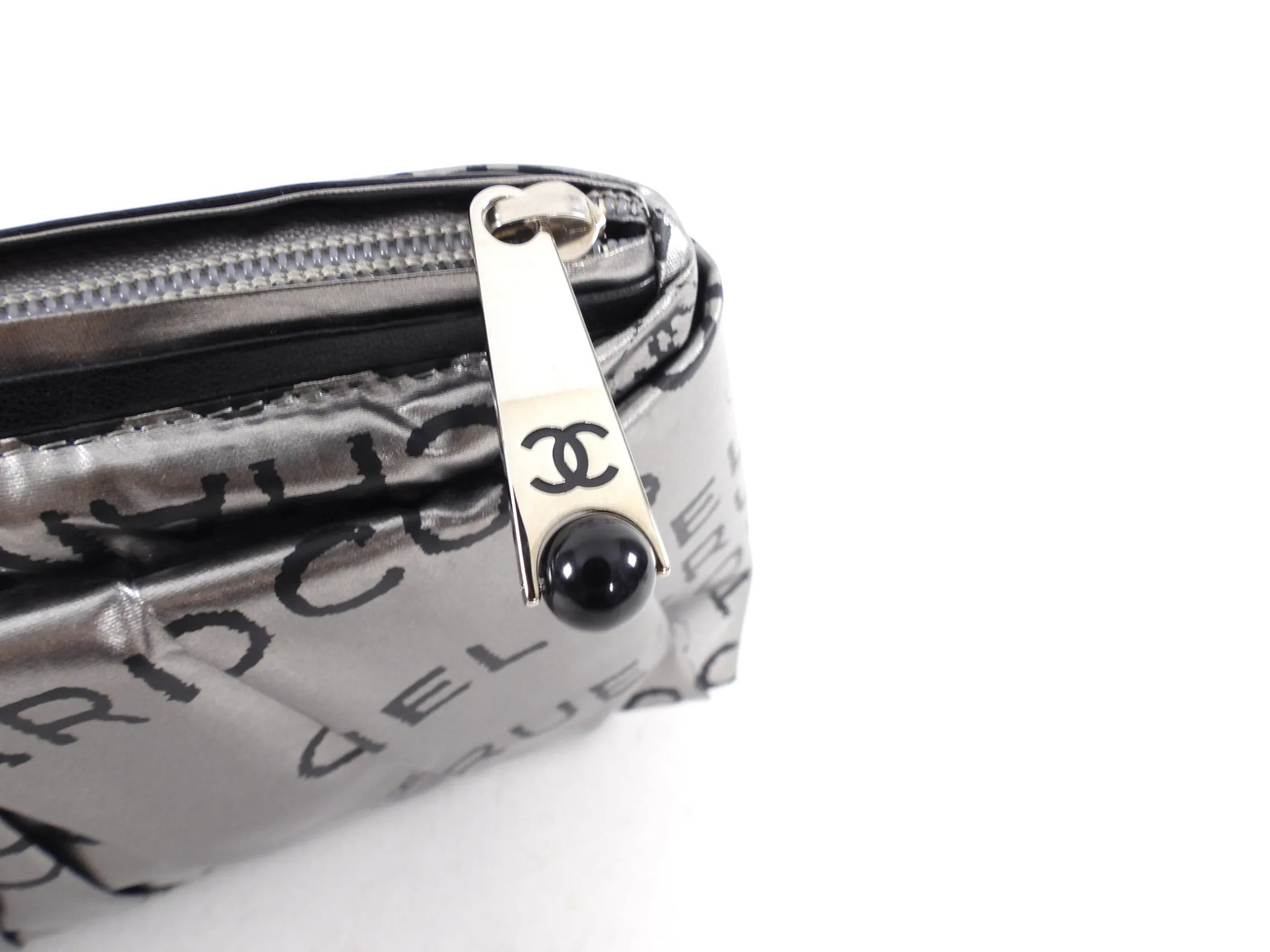 Chanel Pewter Metallic Unlimited Logo Zip Pouch