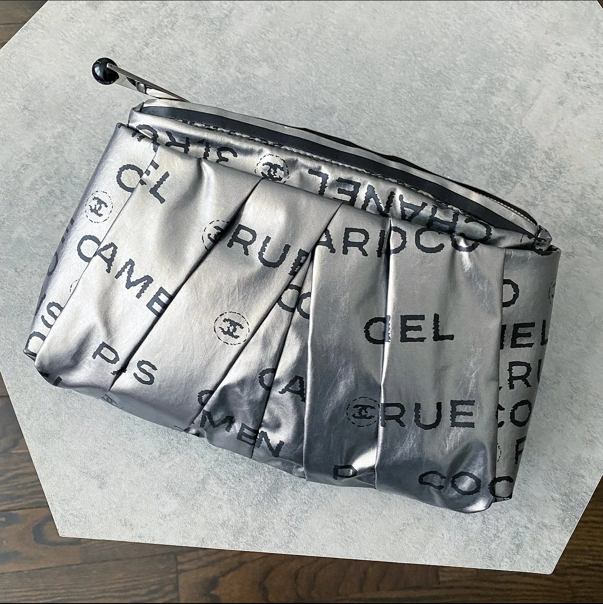 Chanel Pewter Metallic Unlimited Logo Zip Pouch